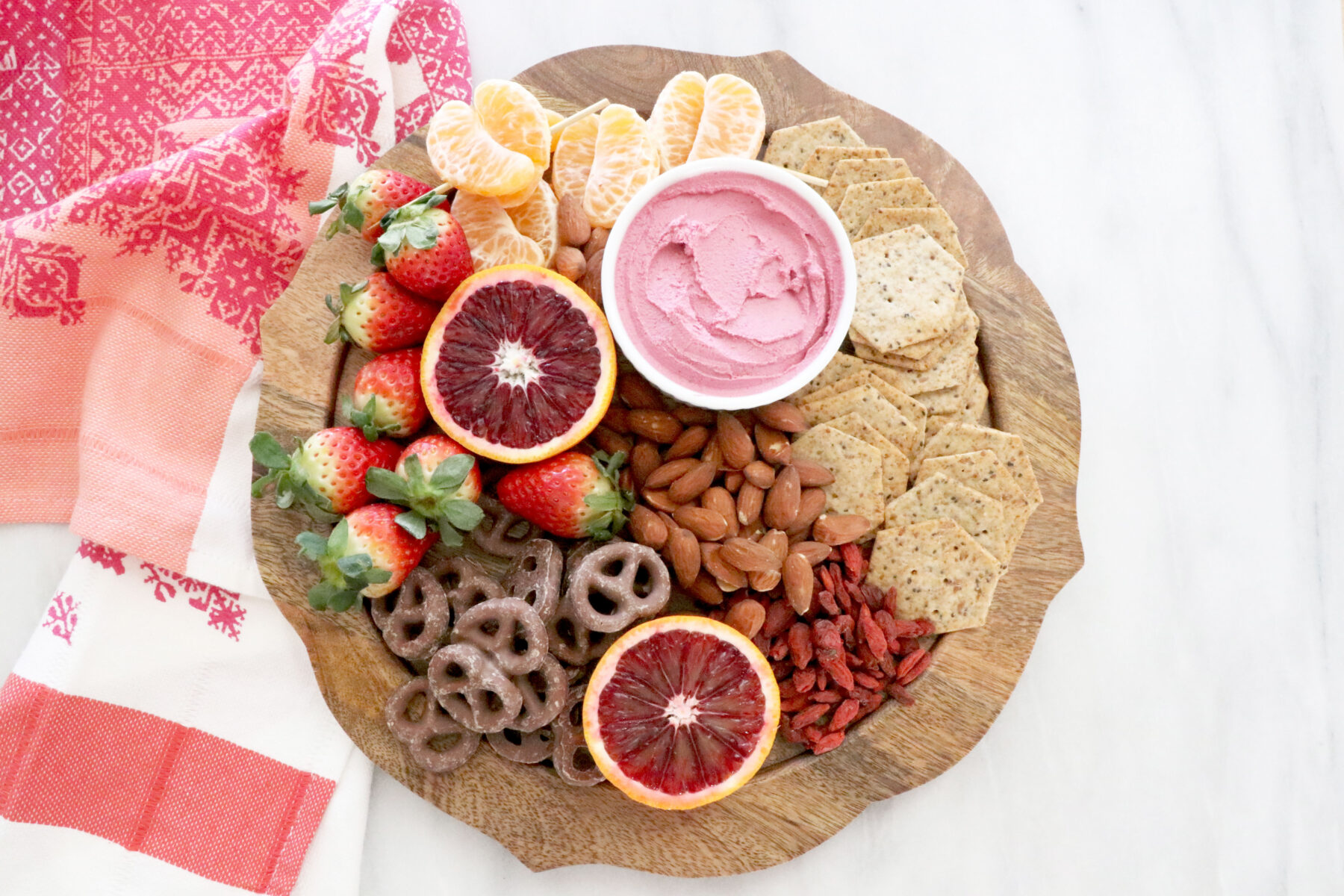Gluten Free, Dairy Free Fruit, Nuts, and Crackers Valentine's Day Snack Board